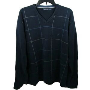 Nautica Mens Blue VNeck Pullover 100% Cotton Sweater Size XL